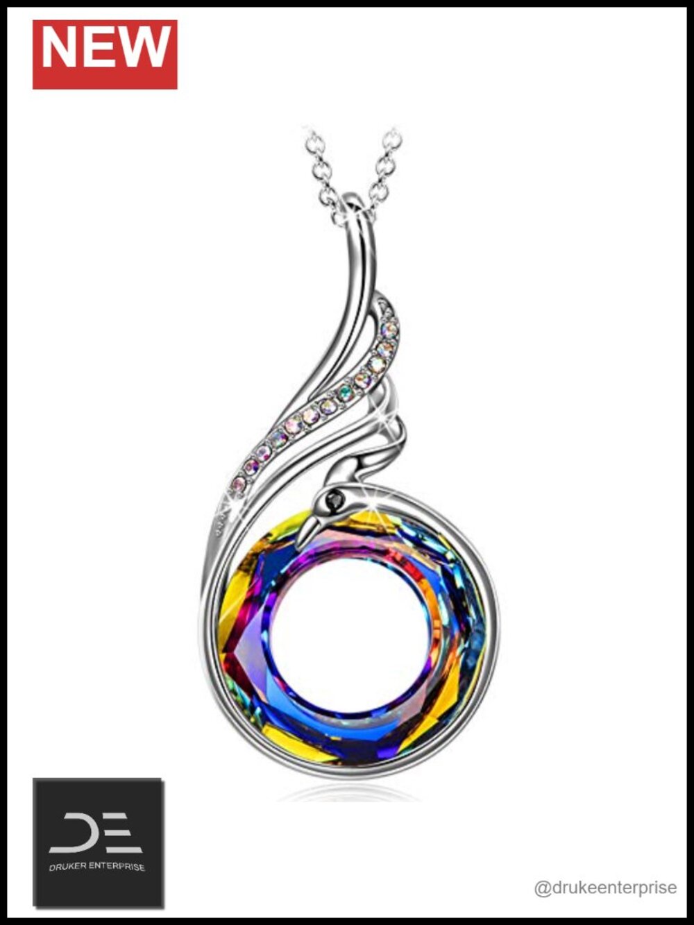 Sterling Silver Phoenix Pendant Necklace with Austrian Crystals